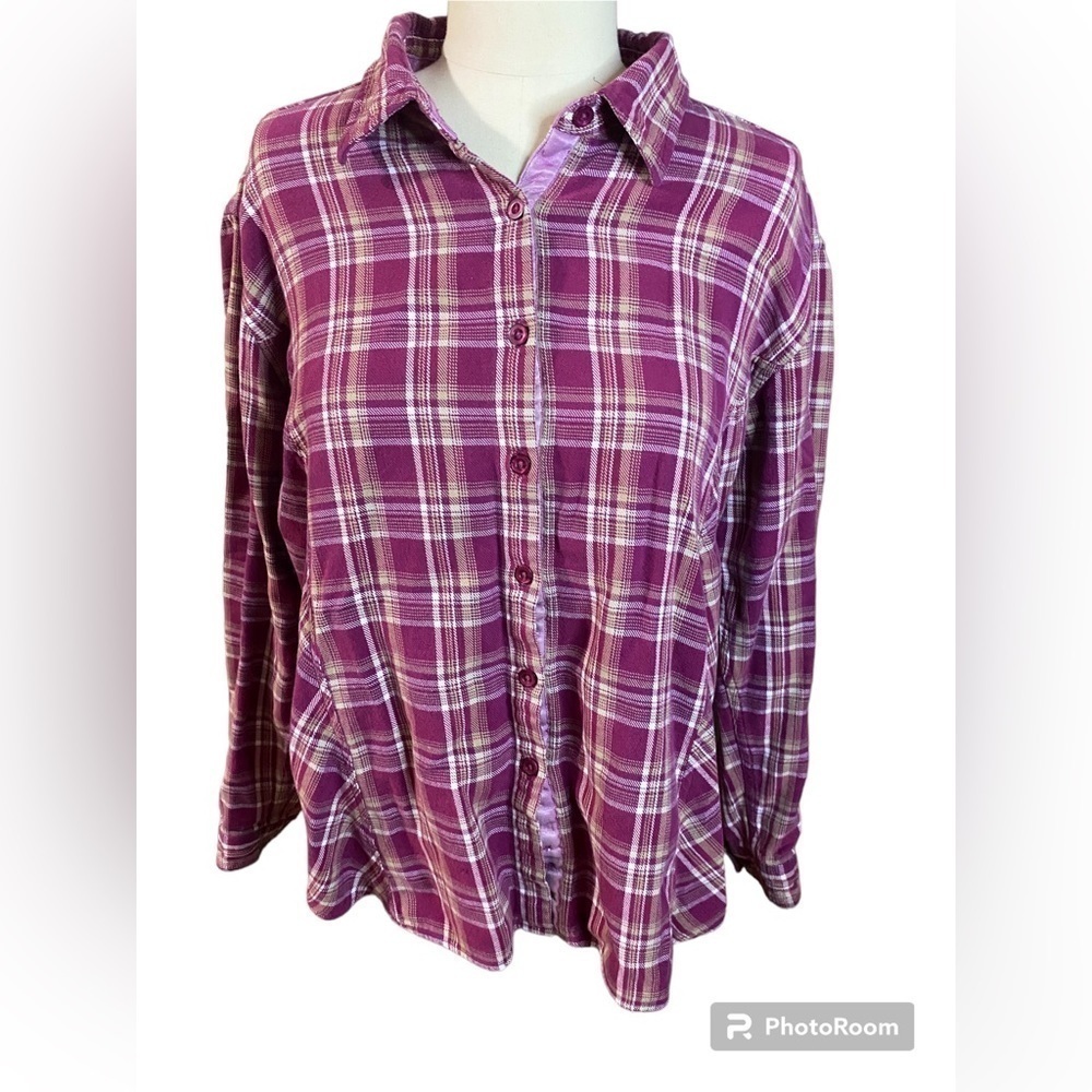 Carhartt Plaid Cotton Button Down Collar Roll-Tab Long Sleeve Shirt Maroon 2XL